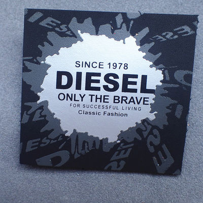 Silver Foil Printed Logo Straight Cut Leather Embossed Patches